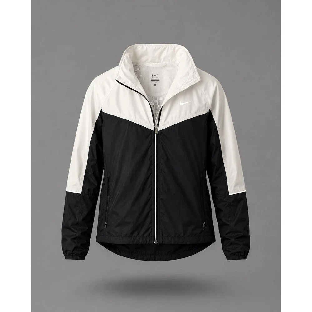 Nike Windrunner Women Black White Full Zip Running Jacket 405222-011 Medium - Picture 1 of 8
